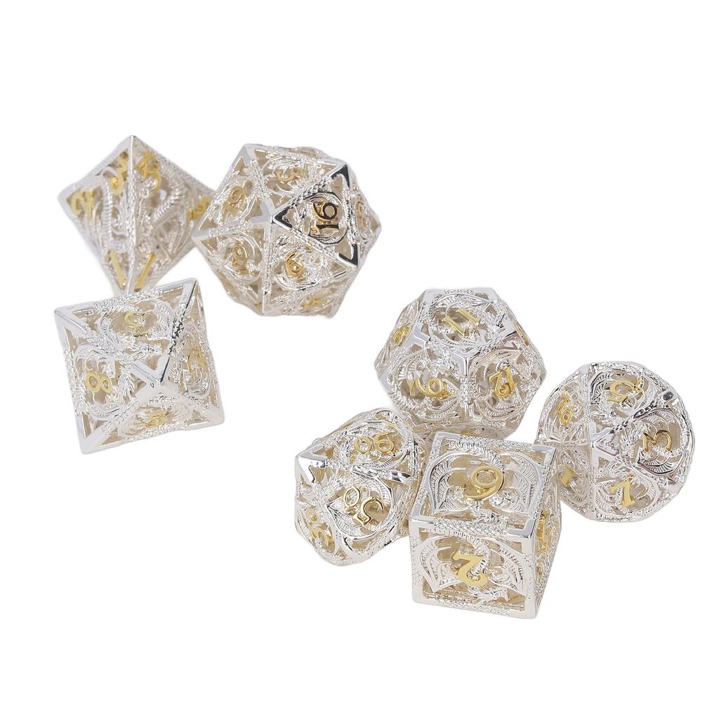 Metal Dice Set Hollow Polyhedral Crafted Portable Board Game Dice for Tabletop Game Gold