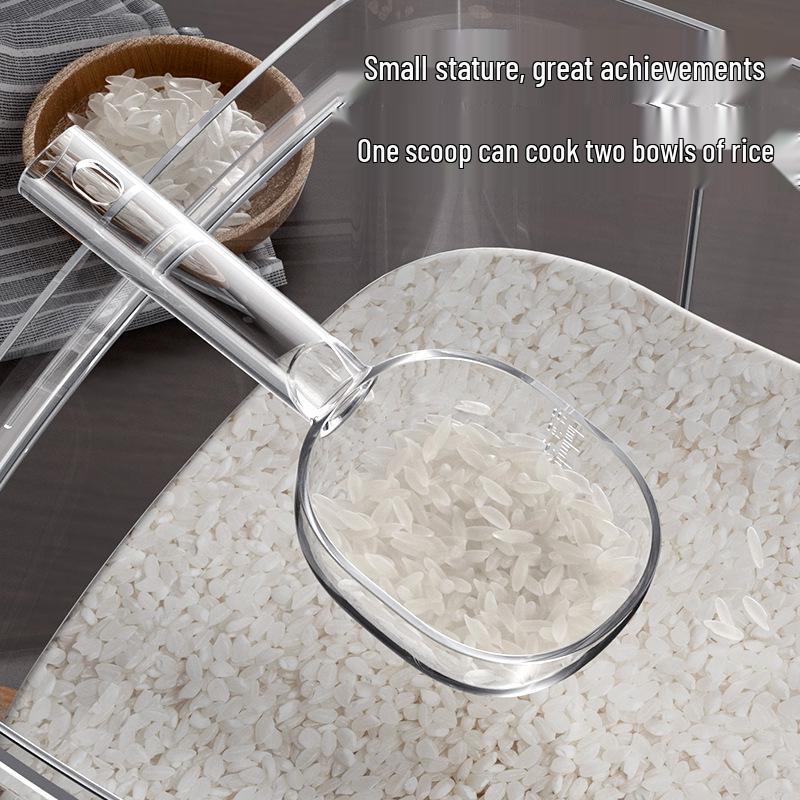 Multi-Functional Plastic Measuring Spoon with Clip for Rice, Flour, Grains, and Cat Food.