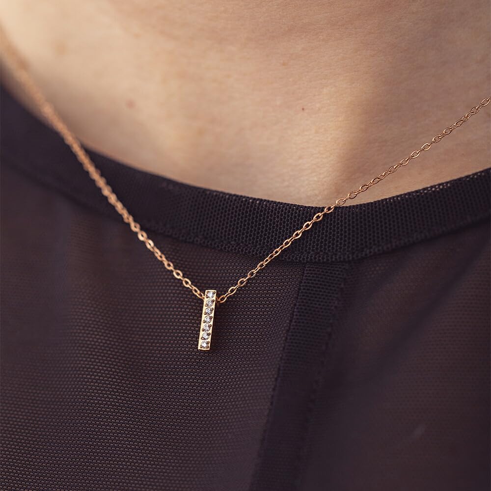[mico.lor] Stainless Steel Necklace (111) Stick CZ Pendant, Surgical Stainless Steel 316L, Hypoallergenic, for Men and Women, Gold