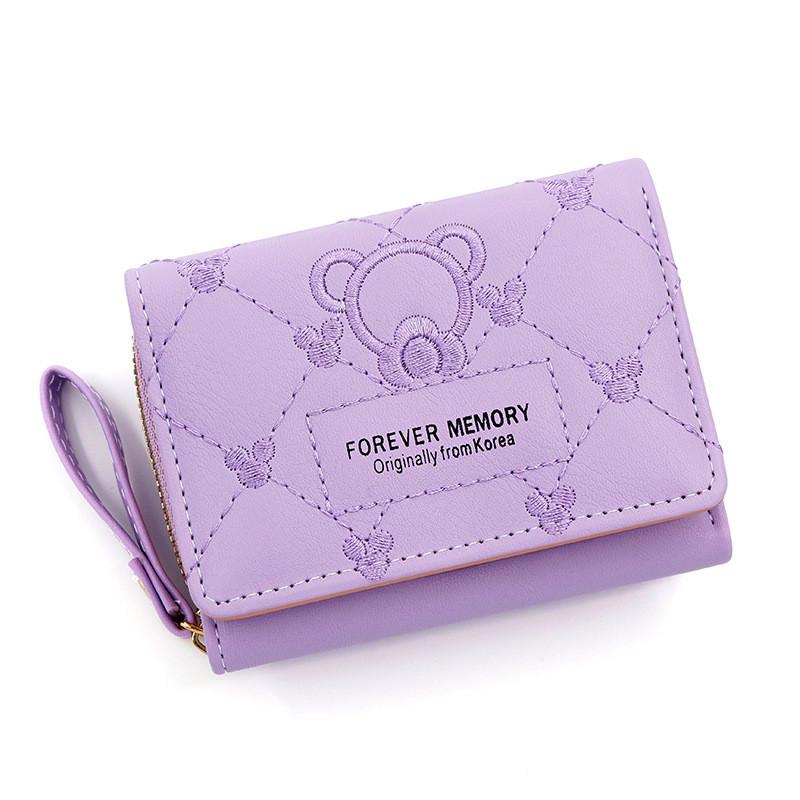 Cartoon Embroidered Pu Wallet For Women With Multiple Card Slots And Zipper Closure
