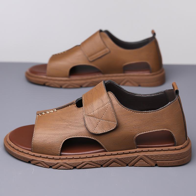 Fashion New Summer Minimalist Design High Quality Leather Men's Sandals Outdoor Casual Handmade Comfortable  Fashion Soft Beach Sandals