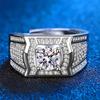 Ring Full of Diamonds, Domineering Silver-plated Imitation Moissanite Diamond, Two Carats Light Luxury and Strict Men's Diamond Ring