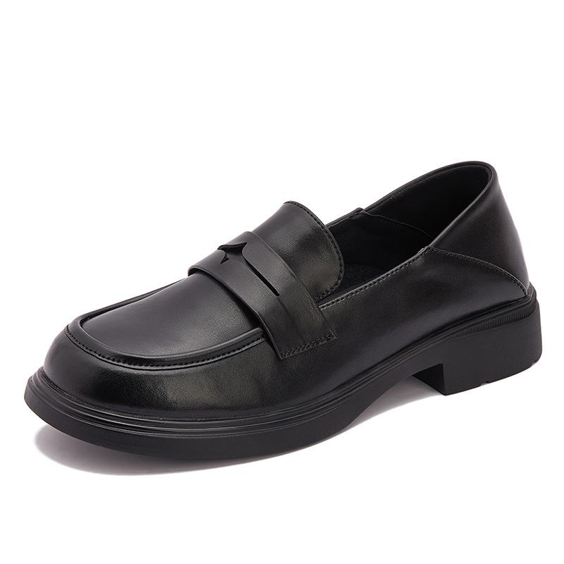 

Женские кожаные лоферы на одной педали 2025 новая платформа маленькие кожаные туфли для профессиональной работы одинарные туфли толстый каблук универсальная женская обувь 35