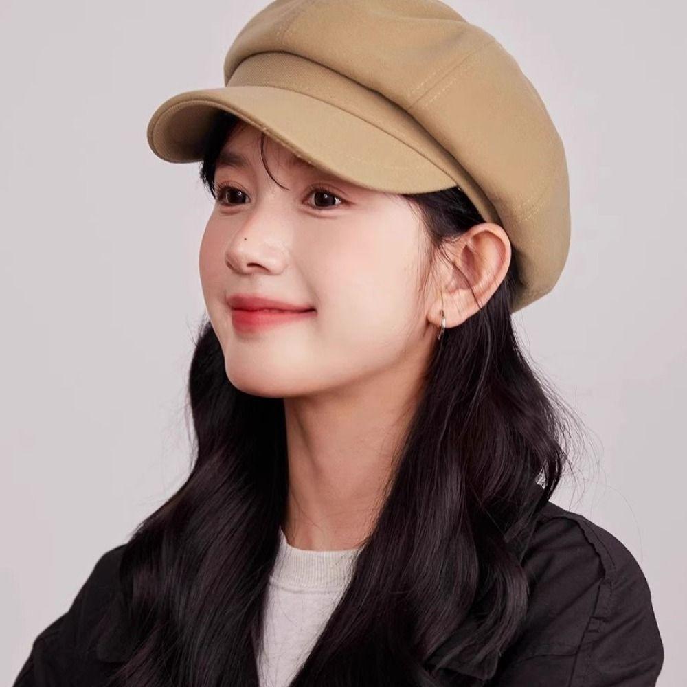 Solid Color Vintage Newsboy Cap Duck Tongue Painter Cap Casual Retro Berets Hat  Female
