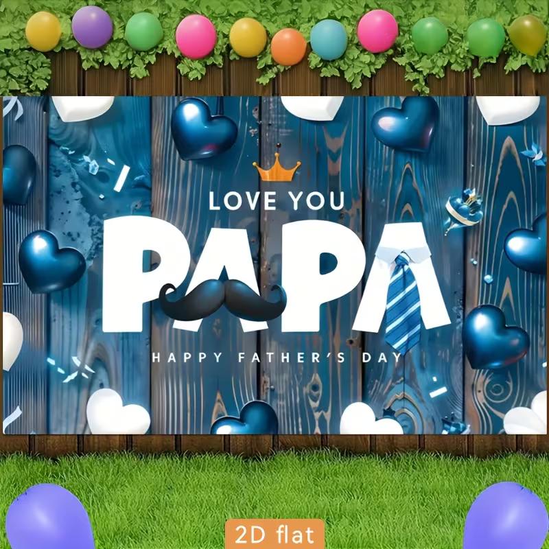 2D Blue Wood Father's Day Backdrop, Love You Papa Party Banner