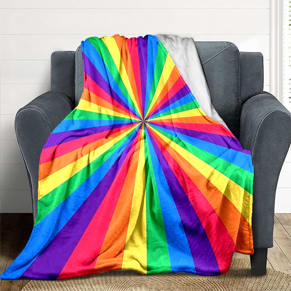 1pc Rainbow Stripes Blanket, Lightweight Flannel Throw Blanket for Sofa, Bed, Travel, Camping, Living Room, Office, Couch, Chair, and Bed