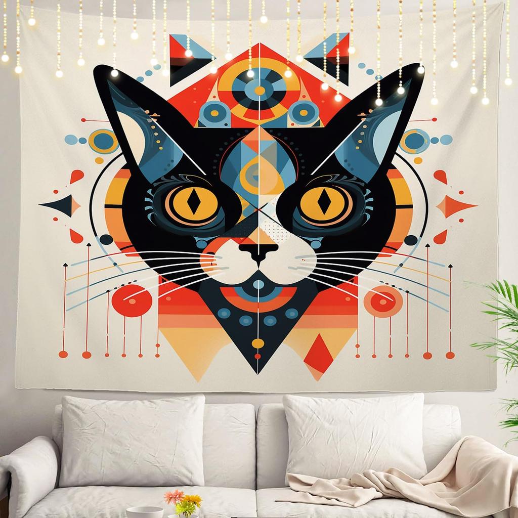 Blue Abstract Stripes Wall Tapestry,Modern Wall Hanging Large Tapestry Decoration Polyester Fiber White Hem Around for Dorm Room
