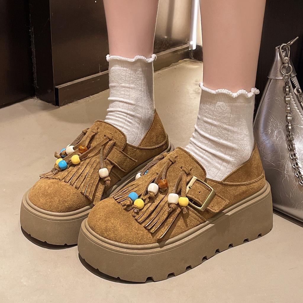Tassel muffin platform small single shoes women's 2025 autumn new fashion versatile lazy one-pedal casual loafers