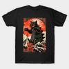 Men Black Print T-shirt Catzilla Nightmare! No-Cut Transfer Paper Print Cotton Tshirt