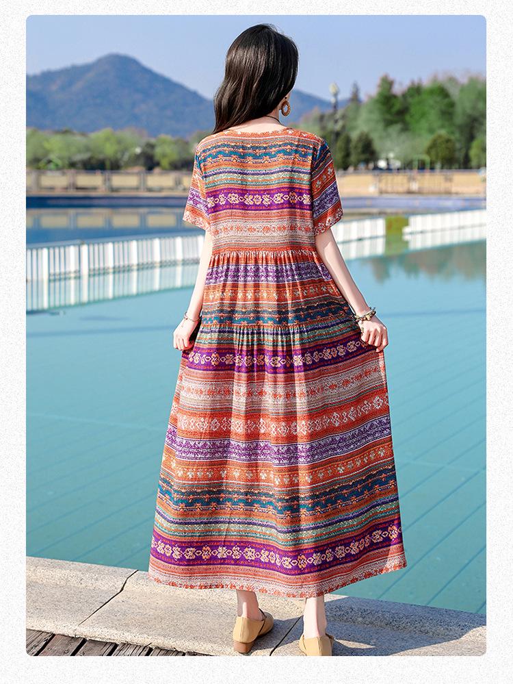 Bohemian Chiffon Midi Dress - Women's Plus Size, Slimming, Loose Fit, Summer Vacation Style (2026)