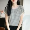 Round-neck Knitted Short-sleeved Women's Summer New Style Multi-color Striped Little Horse Base Layer T-shirt