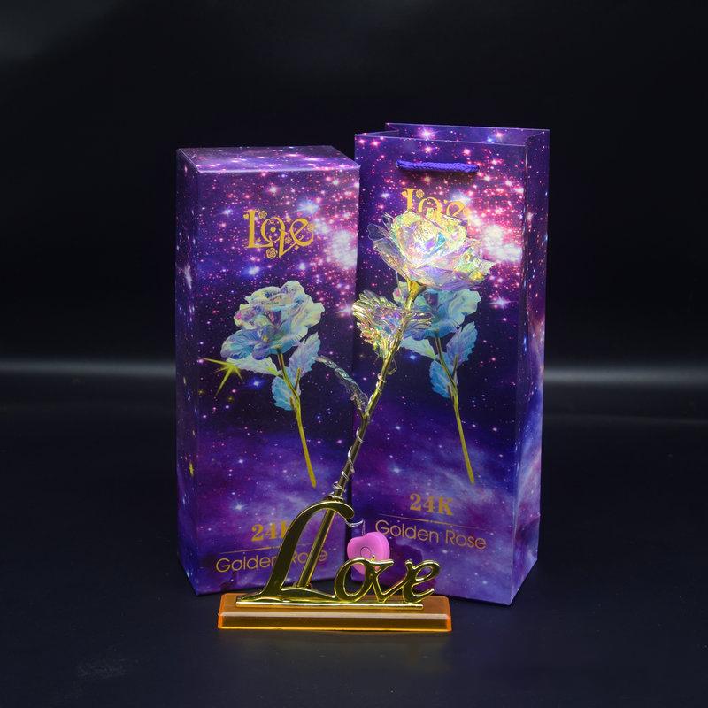 Radiant Everlasting Crystal Gold Rose Galaxy Rose with Love Base Stand Gift Radiant Everlasting Crystal Gold Rose Galaxy Rose with Love Base Stand Gift