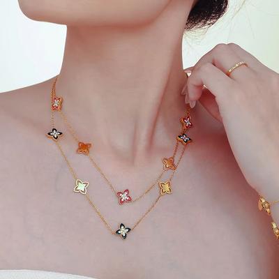 Collane Bracciali Fiori Smalto Lusso Bling Zirconia Cubica Per Donne Catena Acciaio Inossidabile Collare Choker Set Zirconi Moda