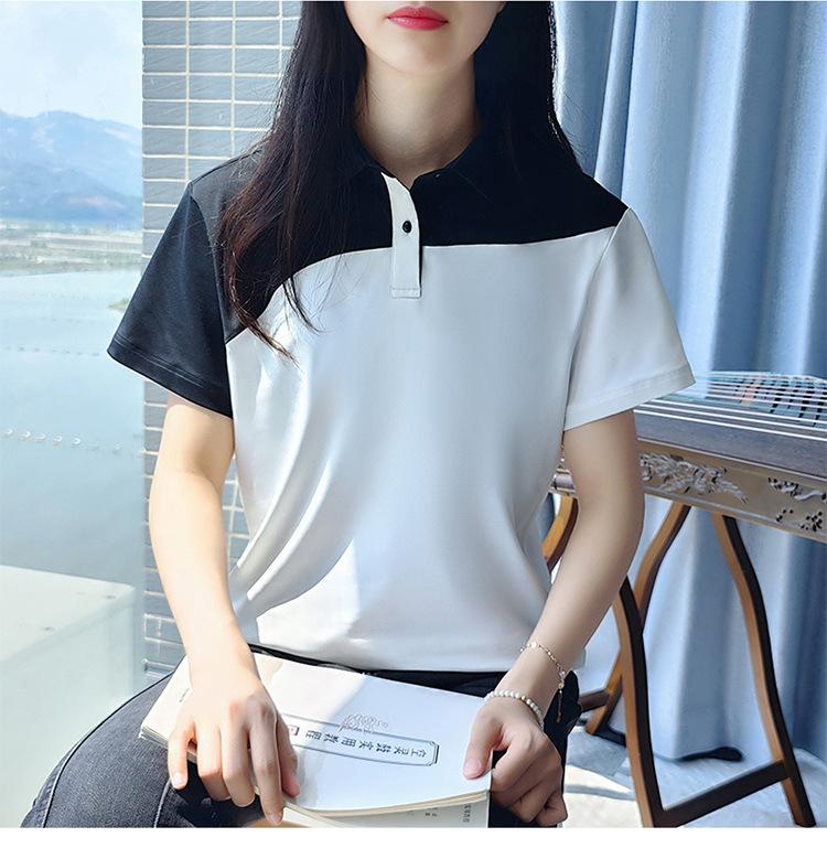

Летняя женская рубашка поло из ледяного шелка, дышащая и прохладная, повседневная, деловая, приталенного кроя S чёрный