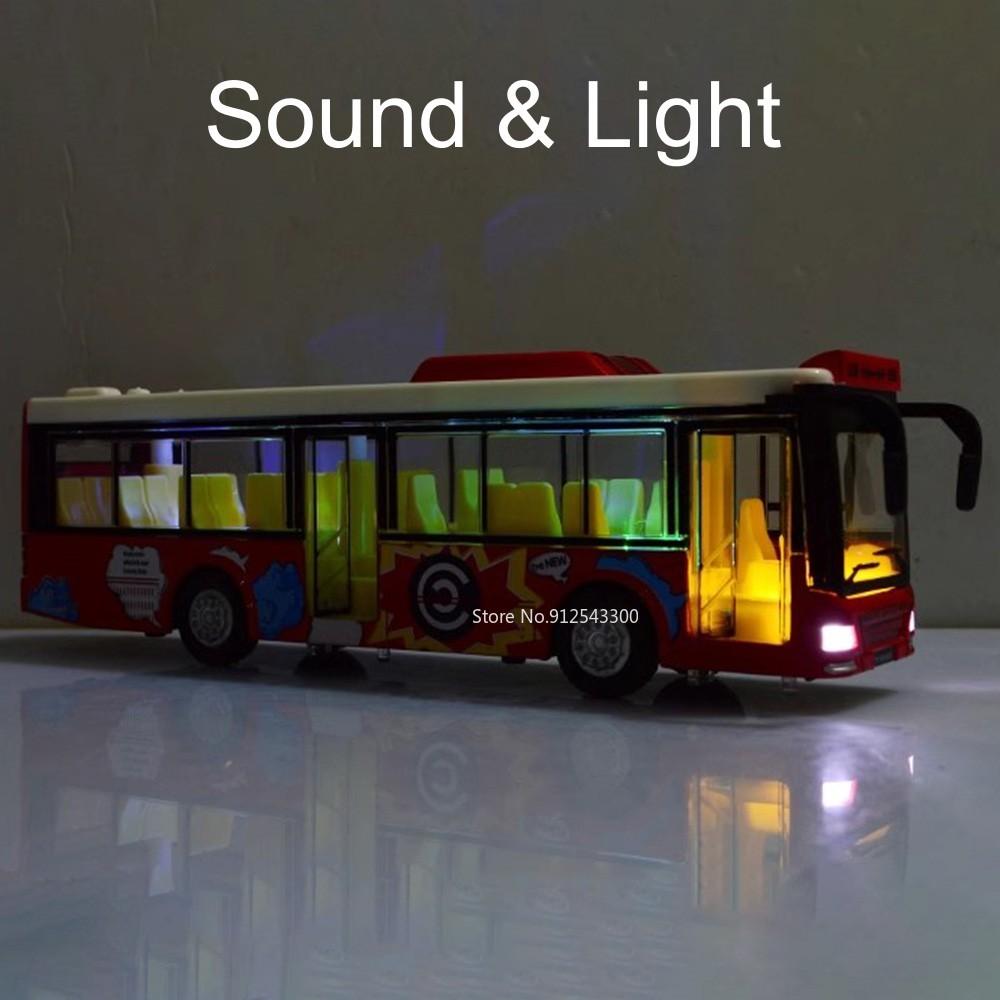 1/36 Single Bus Model Car Toy Metal Die-cast Sound Light Pull Back 3 Doors Opened Autobus Models Ornament Toys Gifts for Kids