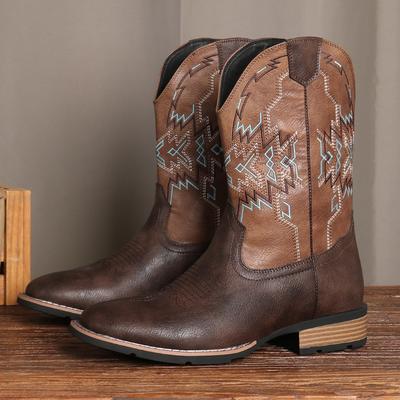 Moda Botas Cowboy Clássicas Retrô Ocidentais Masculinas Moda Masculina Patchwork Bordado Cano Médio Bota de Couro Sapatos Casuais de Designer para Homens