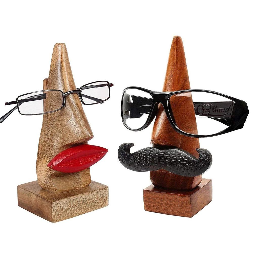 Rosewood Wooden Brown Handcrafted Nose Shaped Goggle Spectacle/Specs Eyeglass Holder Stand with Black Moustache