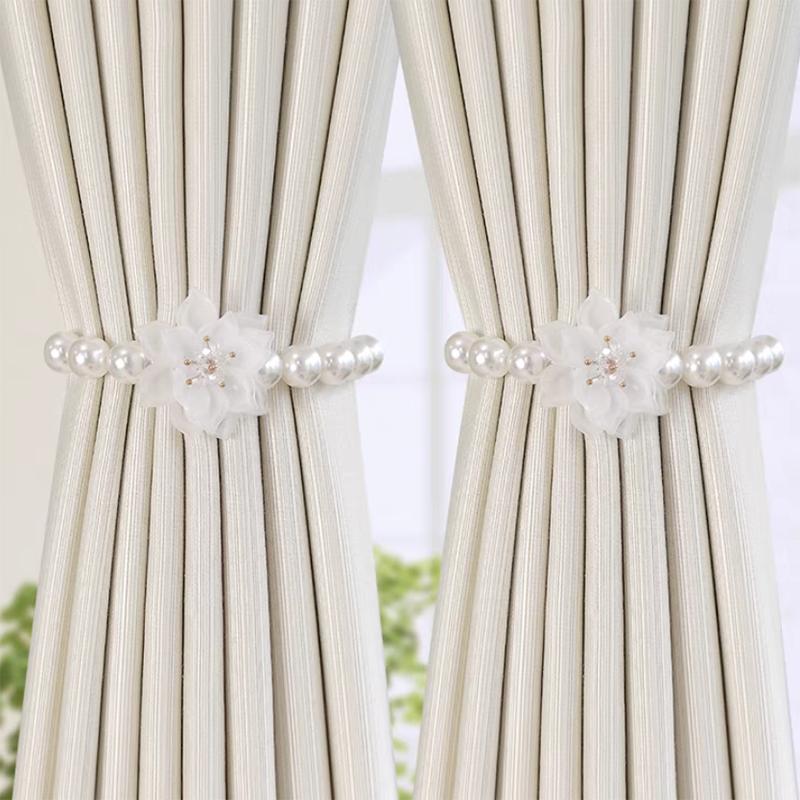 2pcs Curtain Straps a Pair of Cream Style Tied Tied Rope White Yarn Tied Belt Pearl Accessories Embellishment