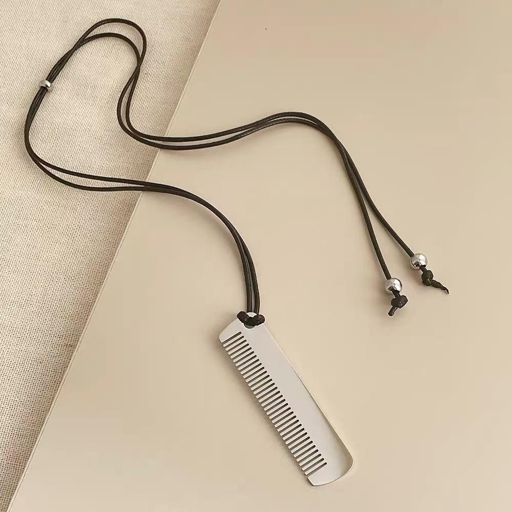 Premium Sweater Chain Titanium Steel Comb Necklace Women'S Silver Small Long Pendant Vintage Niche Design Accessories