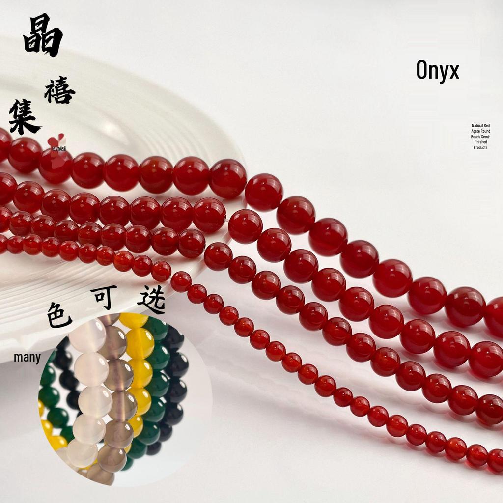 Jing Xi Ji Natural Red Agate Round Beads - DIY Jewelry Accessories