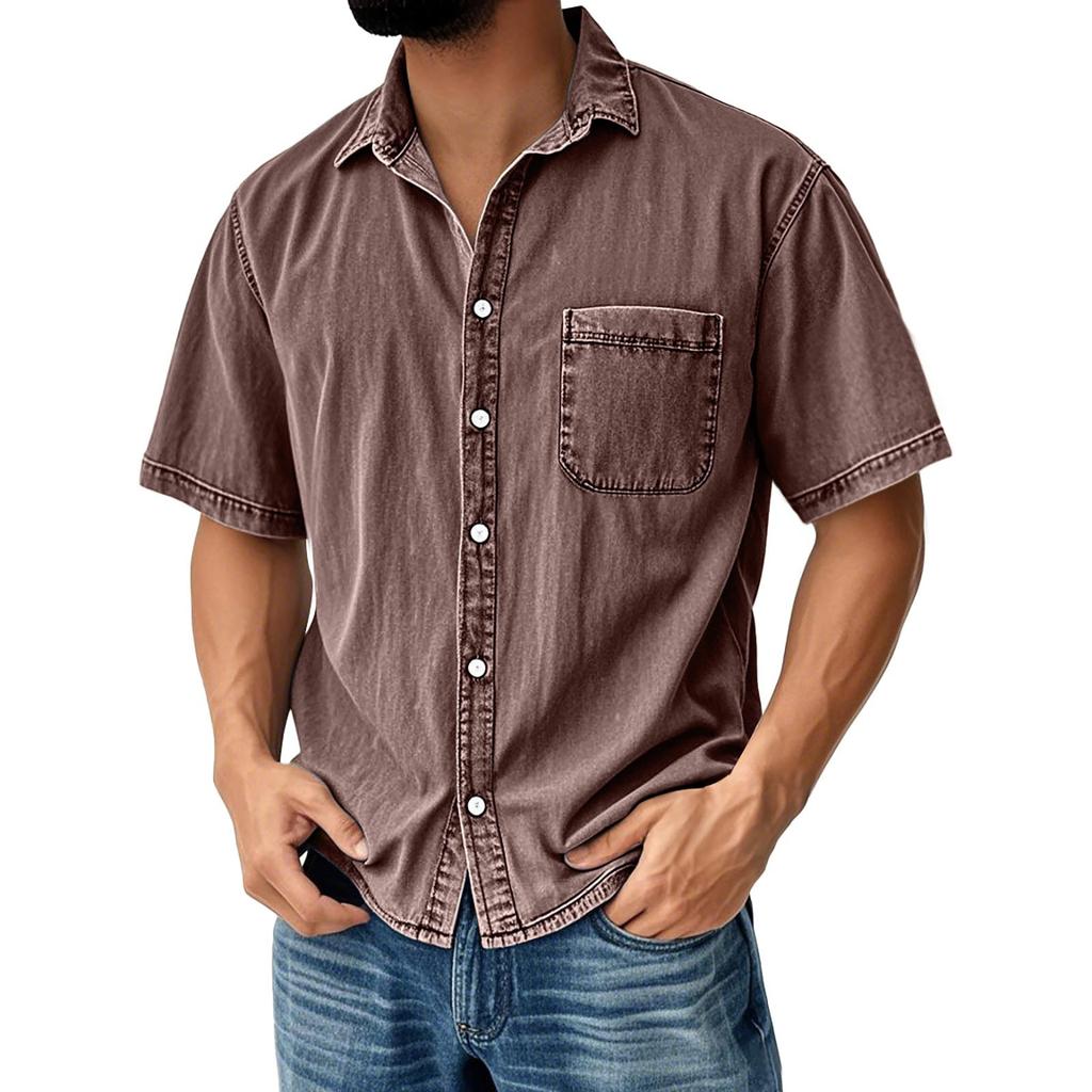 Men's Vintage Button Down Bowling Shirts Short Sleeve Summer Beach Shirt