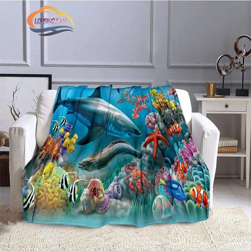 Marine Life Blanket Fashion Marine Organism Oceanic Dolphins Flannel Quilt Cover Travel Bedding Throw Bedspread