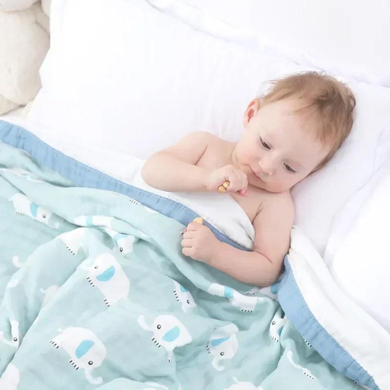 Cartoon Baby Blankets Summer Newborn 6 Layers Thicken Soft Cotton Muslin Swaddle Wrap Stuff Infant Boys Girls Blanket 110*110CM