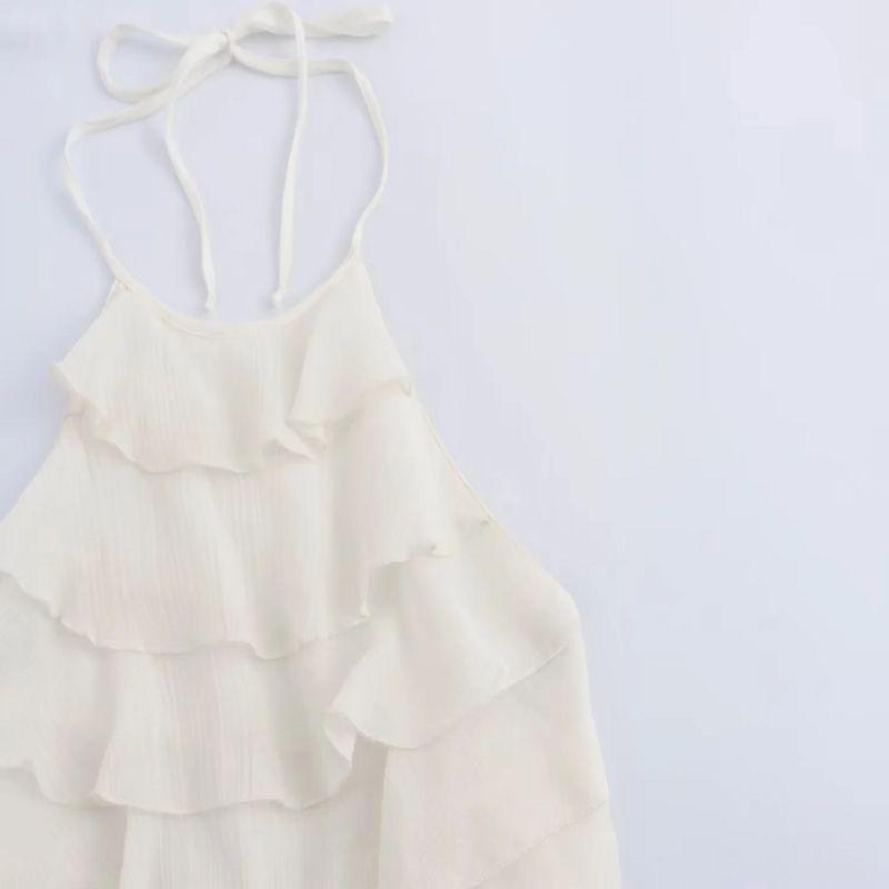 Fashion Wind 2024 Autumn New Women's Clothing Stylish Braces In White Open Back Hanging Collar Tops 0881052