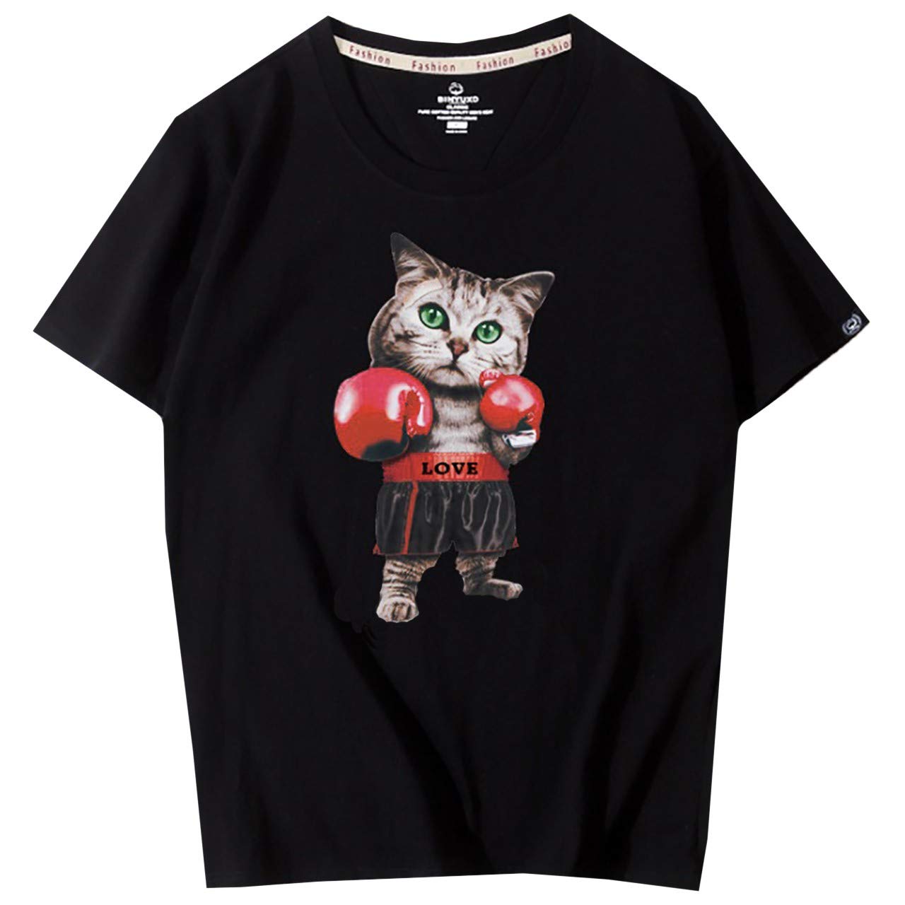 

BUZZxSELECTION Short Sleeve Stylish Cat Boxer Unique BSTS037 Size Men s T-Shirt, Design, Design, (03 Black, M)