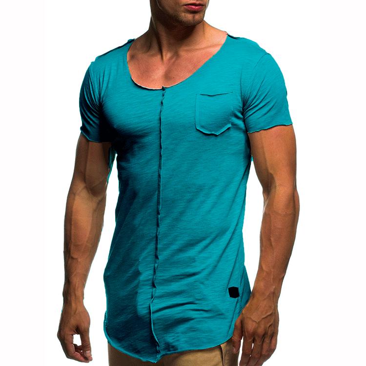 Men s Casual Patchwork Frayed Hem Round Neck Short Sleeve T-shirt Medium