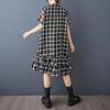 Kurzärmlig Übergröße Vintage Karomuster Neu in Kleider für Frauen Lässig Locker Midi Lang Sommerkleid