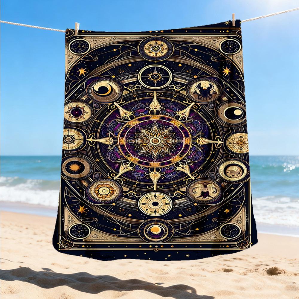 1pc Astrology Symbols Mandala Throw Blanket Polyester Fiber, Lightweight Flannel, Soft & Warm, All Season Use for Outdoor, Camping