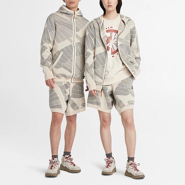 Timberland Striped Print Hooded Long Sleeve Jacket Unisex Jackets Gray A6BNA-DP9