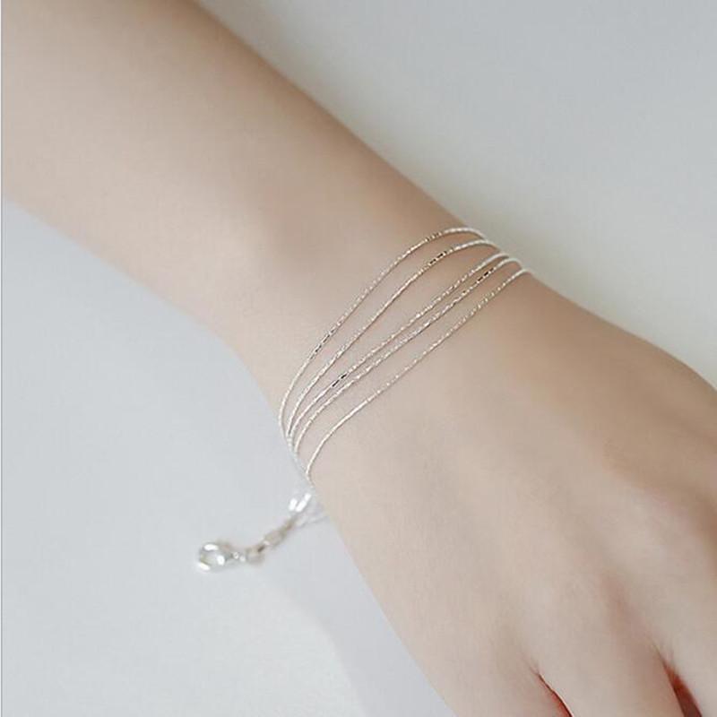 

Hot Sale Popular Wholesale 925 Sterling Silver Jewelry Personality Exquisite Ultra-fine Multi-layer Snake Chain Bracelets SL055 срібний