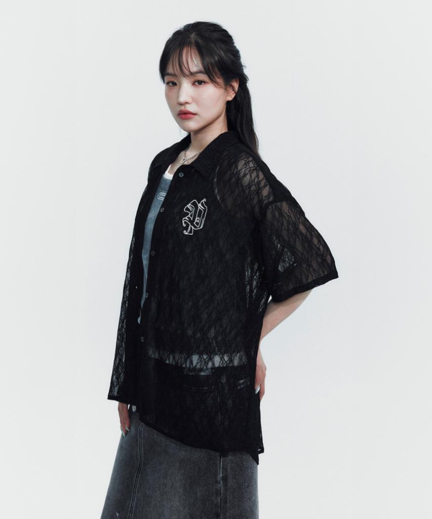 Pipeulobeudeowoldeu Sheer Lace Robe Shirt_Bk