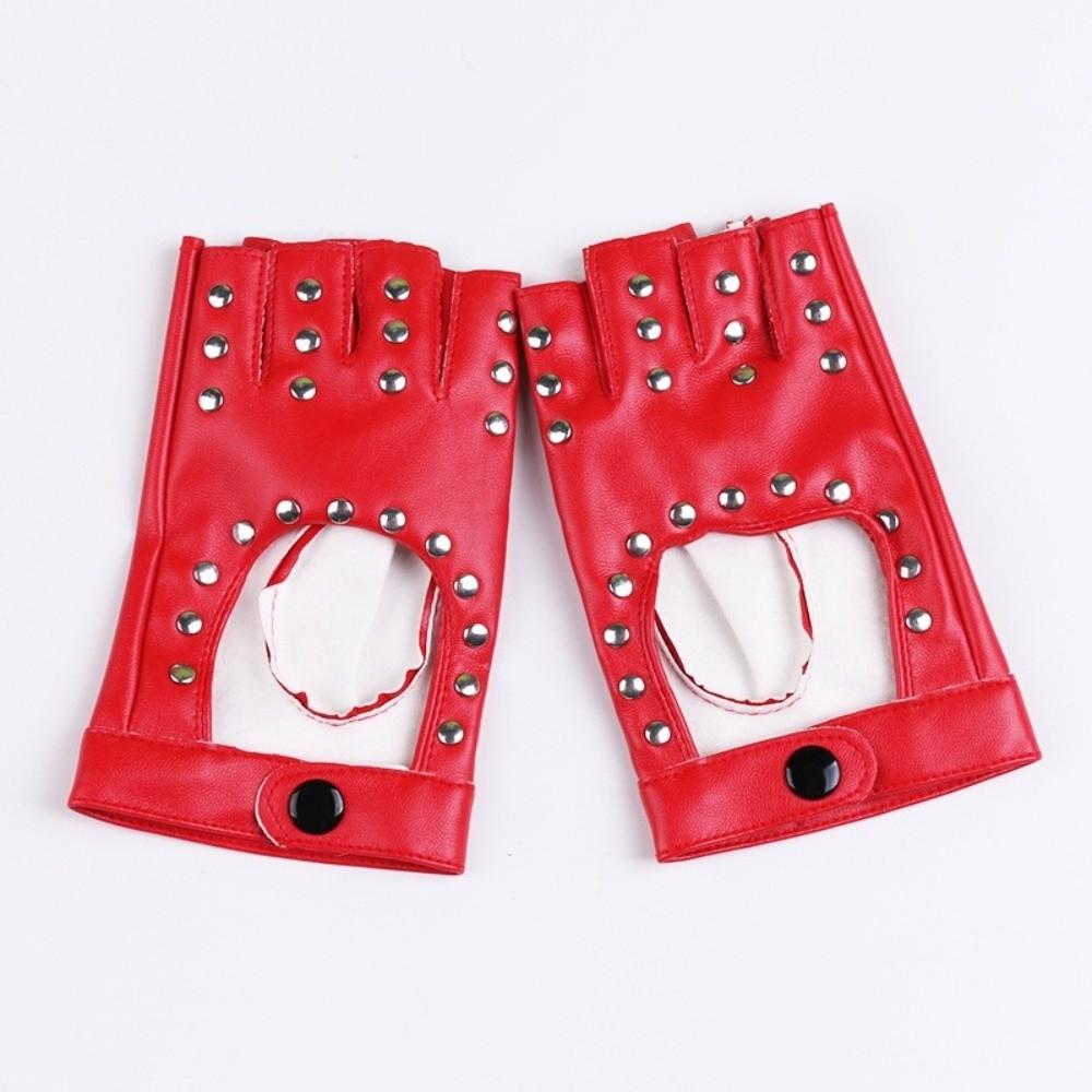 New PU Leather Half Finger Gloves Hip Hop Punk Fingerless Motorcycle Gloves Rivet Evening Prom Decor Women