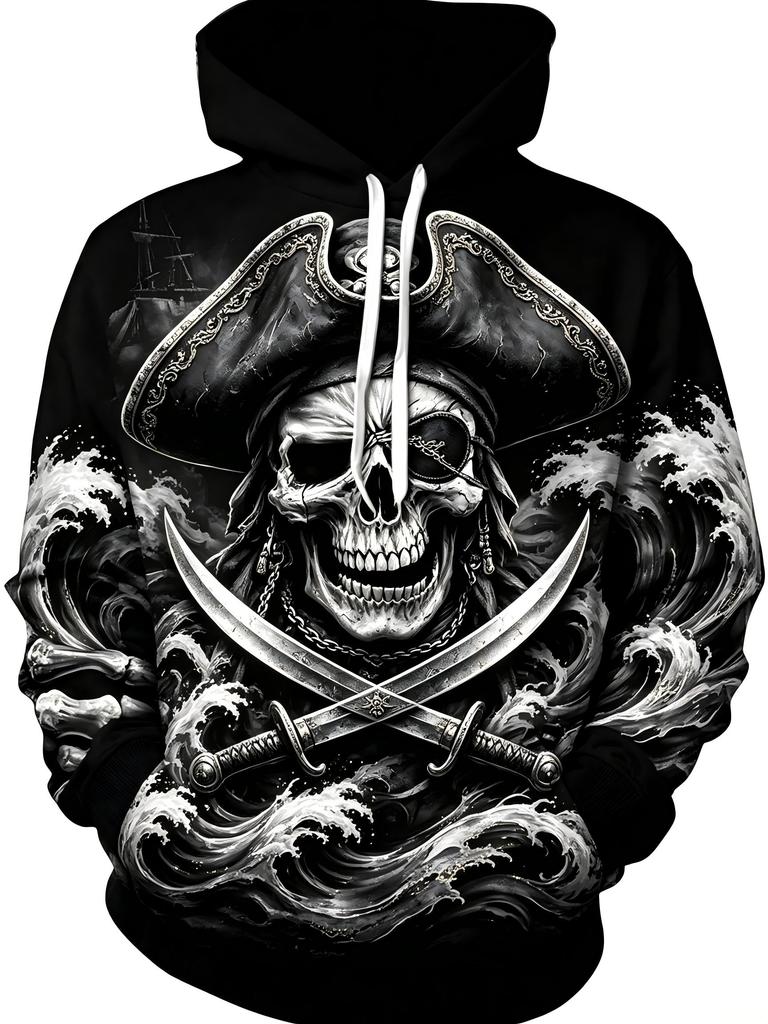 Unisex Halloween American Women's New Autumn Horror Skull Print micro Elastic Comfortable Hooded Sweatshirt Outdoor Street Style Top