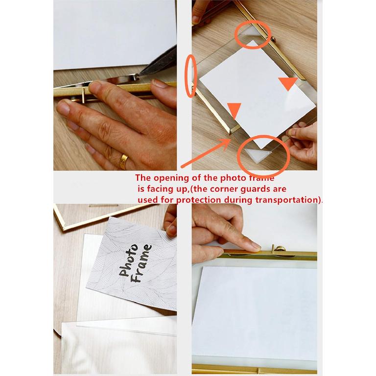 Leoyoubei Floating Glass Frame,Vintage Style and Glass Photo Frame Collection Metal Geometric Picture Frame,Double Glass,Metal Desk Vertical Frame