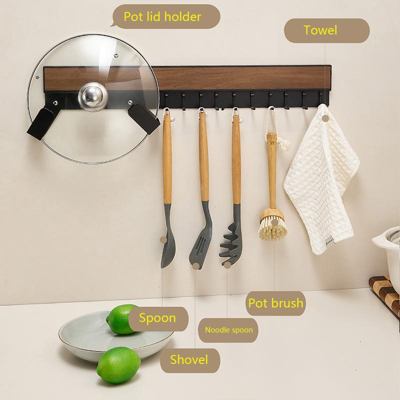 Walnut kitchen hook rack, kitchenware spatula storage rack, lid rack, spatula storage rack, knife holder, hanging rod