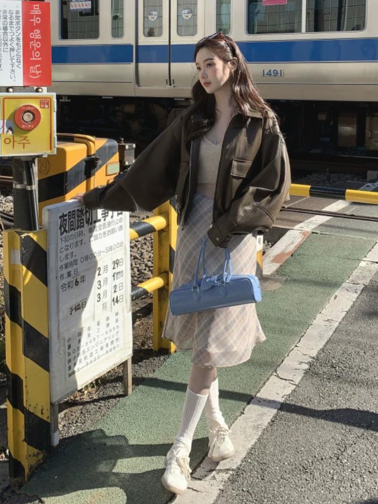 Harajuku Chic Frühling Elegante Lange Rock Frauen Französisch Plaid Retro A-Linie Süße Kleidung Weibliche Vintage Hohe Taille Casual Midi Röcke