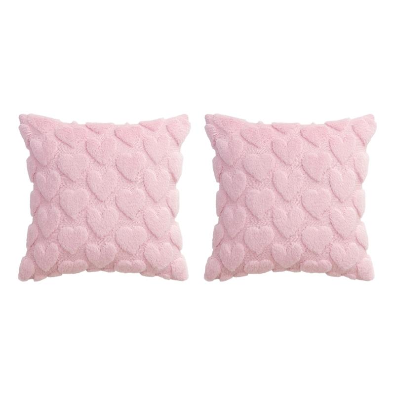 Set of 2 Valentines Day Pink Plushes Pillow Cover Soft Decorative Cushions Case for Home Decoration Pillowcase for Sofa