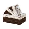 Fabric Lined Storage Basket Set of 3 with Lace Trim, Rectangular Catchall Baskets for Desktop, Entryway, and Dresser