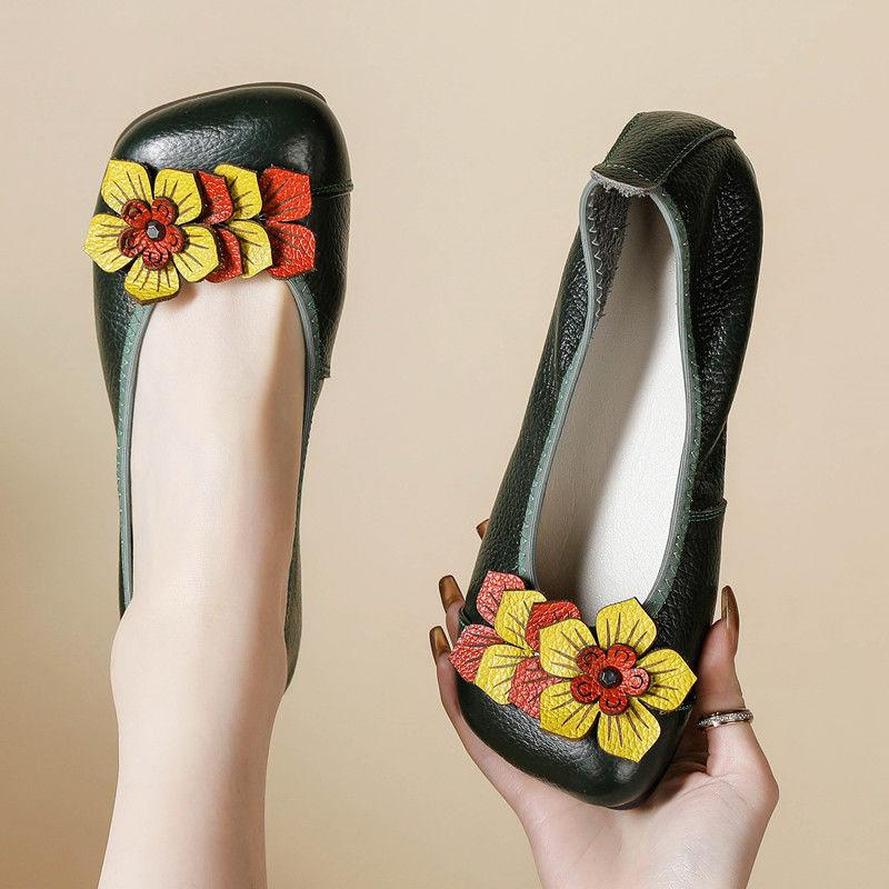 

Оригинальные ретро лоферы с цветком для женщин 2025 дизайнерская женская обувь для пожилой мамы мягкие балетки женская обувь высокого качества 35