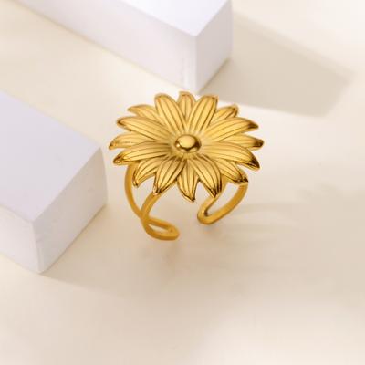 Stainless Steel Sunflower Rings For Women Men Open Gold Color Flower Finger Ring Plant Jewelry Daily Accessorizing Gift