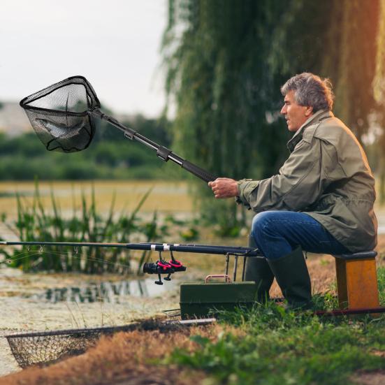 Fishing Landing Net Telescopic Folding Stainless Steel Pole Handle Durable Nylon Mesh Fish Catching Net for Steelhead Trout Catfish Salmon