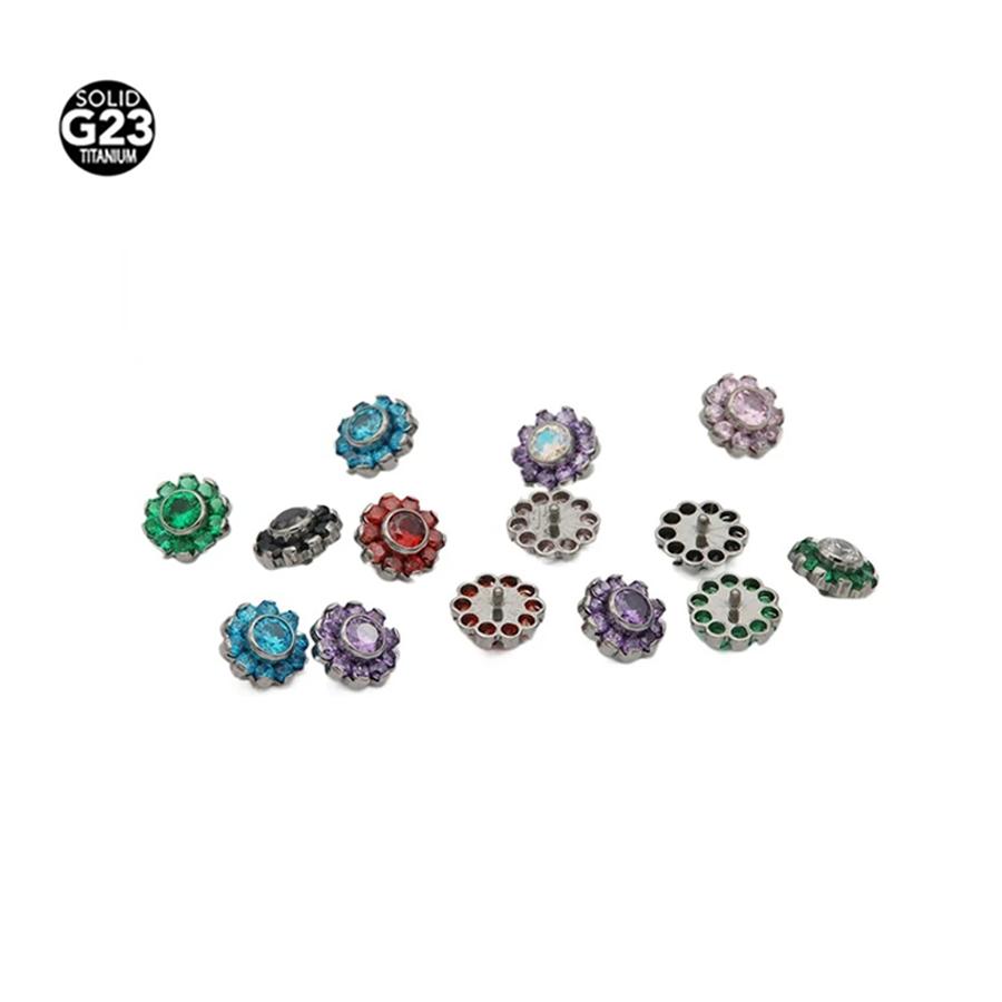 1pz F136 Titanio CZ Ancoraggio Dermal Forma di Luna Micro Ancoraggio Dermal Piercing Fiore Stella Skin Diver Piercing Gioielli per il Corpo 14g