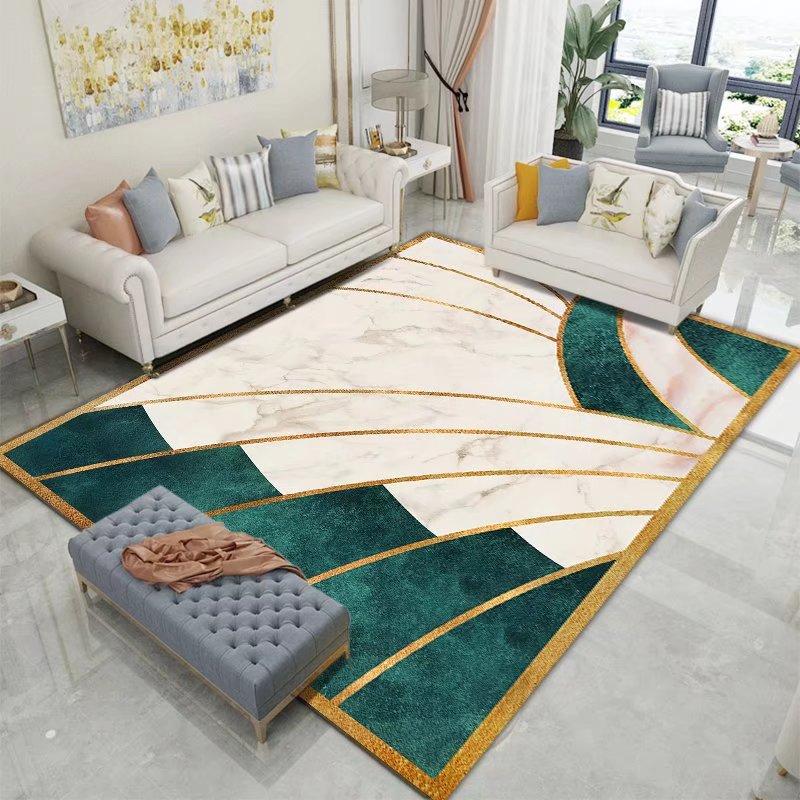 Moderní styl Geometrický koberec Dekor obývacího pokoje Zelené koberce Pohovka Čajový stolek Boční podložka pod nohy Ložnice Postelový kobereček Protiskluzový Omyvatelný