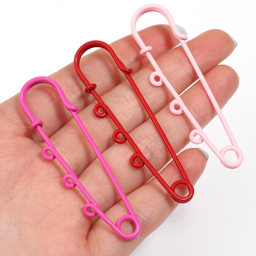 6pcs Safety Pins Brooch Blank Base Brooch Pins With 3 Loops Colorful Metal Pin DIY Brooch Charms For Jewelry Making Accessories