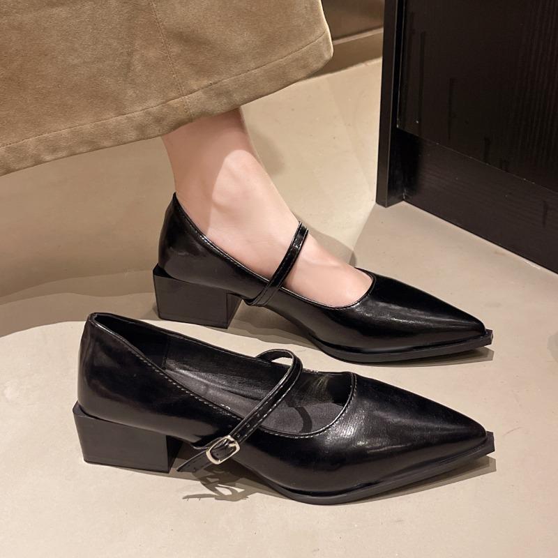 

Элегантные Универсальные Женские Туфли-Лодочки 2025 Новый Стиль Острый Носок Средний Каблук Обувь Мода Улица Повседневные Пряжка Удобная Женская Обувь 35 чёрный