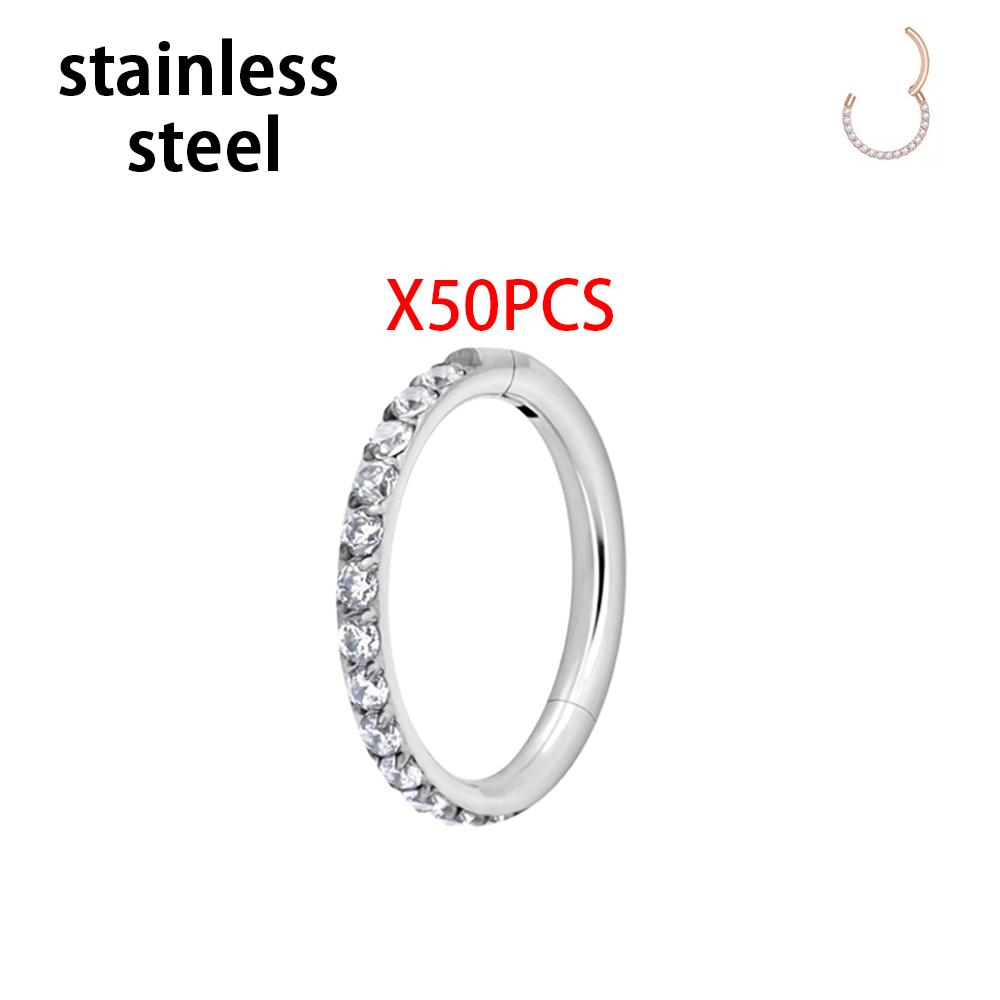 1/10PCS Stainless Steel Nose Ring Septum Clicker Hoop Earrings For Women Piercing Body Jewelry Lip Ring Zircon Hinged Segment